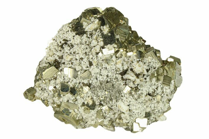 Gleaming Pyrite Cluster with Calcite and Quartz - Peru #291975